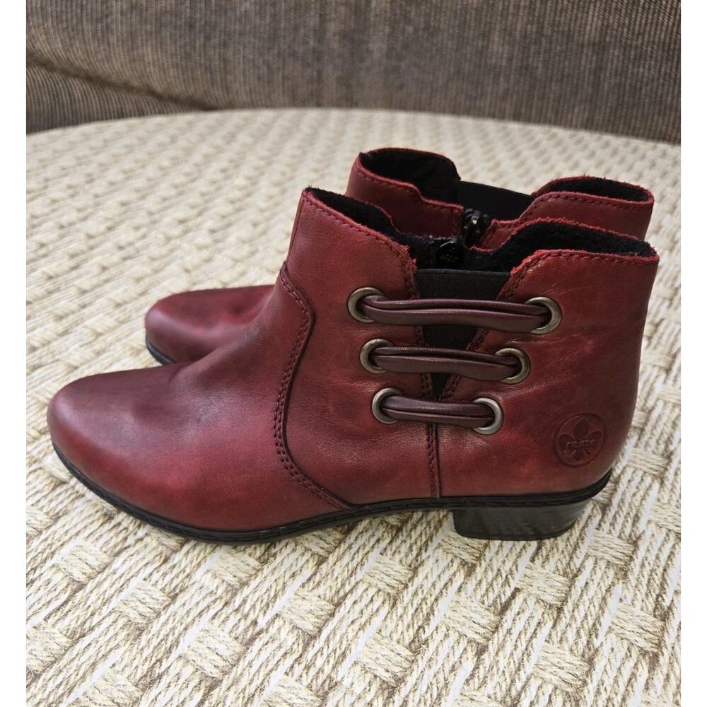 Rieker Women's Red Leather Ankle Boots SZ 39 or US 8